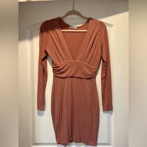 Fashion Nova Pinky Nude Long Sleeve Dress